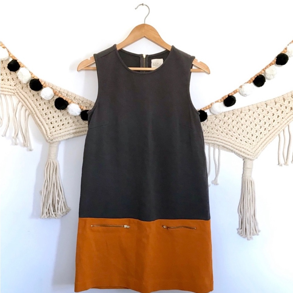ZARA Marigold Navy Gray Zipper Shift Tank Dress